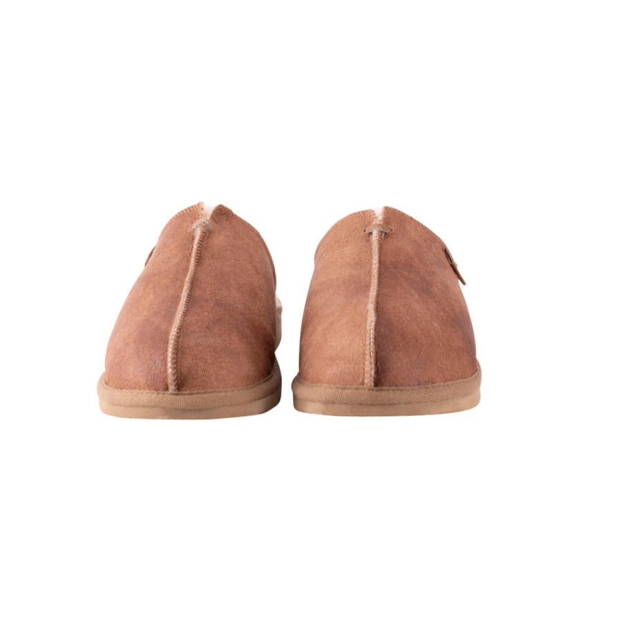 Shepherd of Sweden Hugo Slippers Antique Cognac Suede Leather Sheepskin