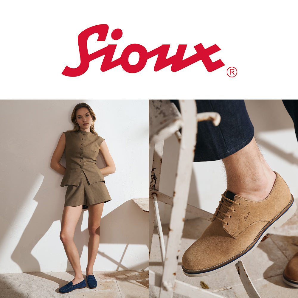 Sioux - image of the Sioux logo with a women and man wearing Sioux footwear